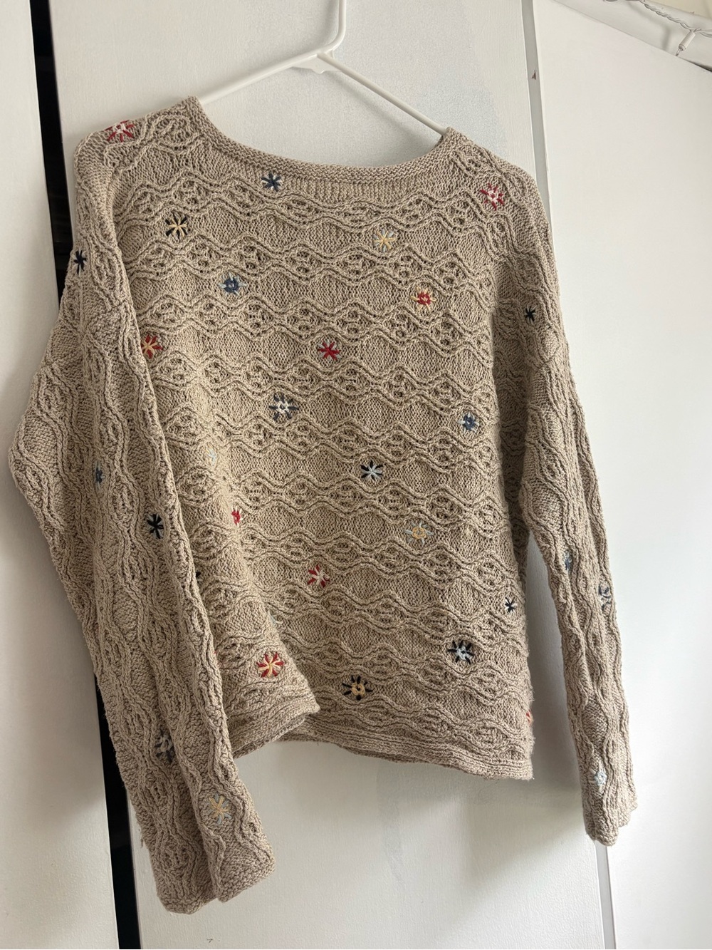 J Jill Hand Knit floral & beige sweater